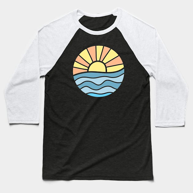 Ocean Sunset Baseball T-Shirt by Maddie Doodle